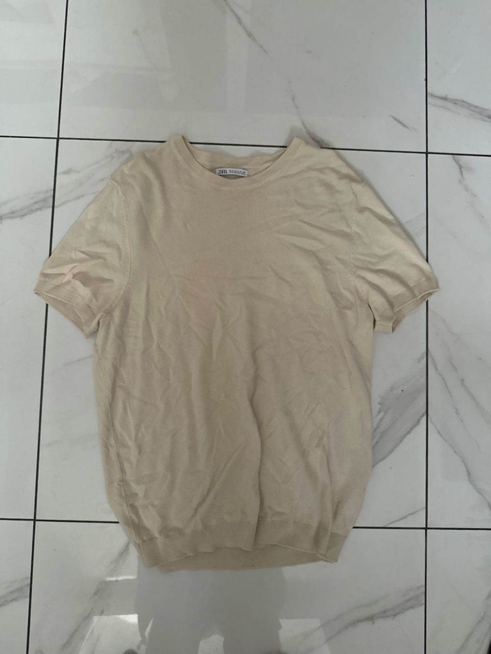 Zara Cream Crewneck Short Sleeve Top Size Small